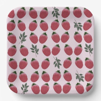 Elegant Watercolor Strawberry Birthday Paper Plate
