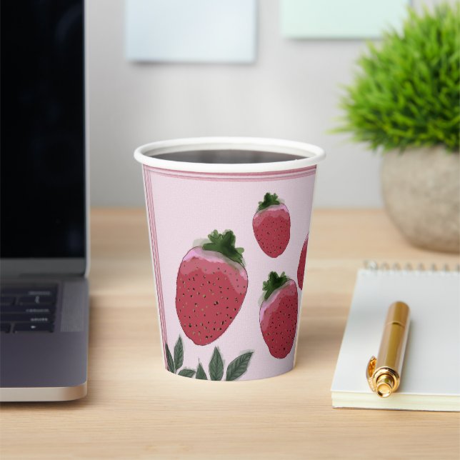Elegant Watercolor Strawberry Birthday Party Paper Paper Cups (Insitu)