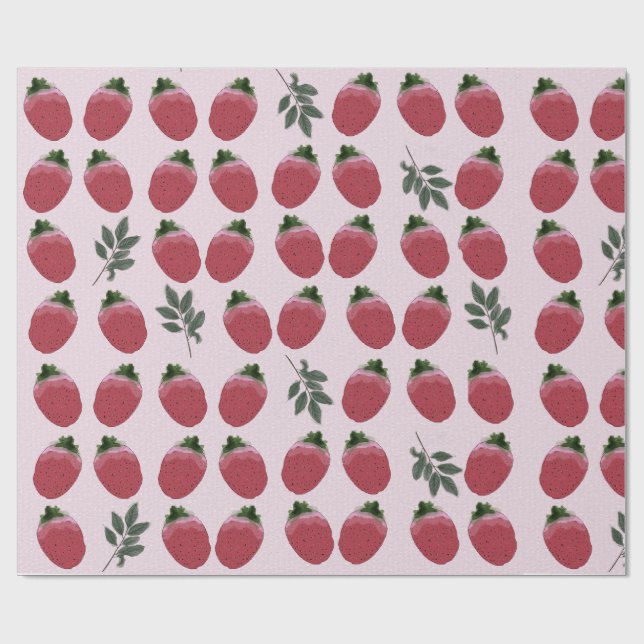 Elegant Watercolor Strawberry Wrapping Paper (Flat)