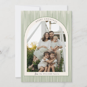 Elegant Watercolor Striped Photo Holiday Card