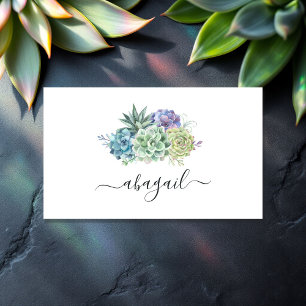 Elegant Watercolor Succulent Floral Professional Business Card