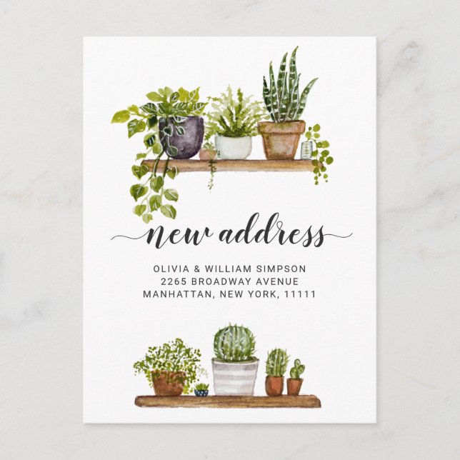 Elegant Watercolor Succulent Moving Announcement Postcard (Front)