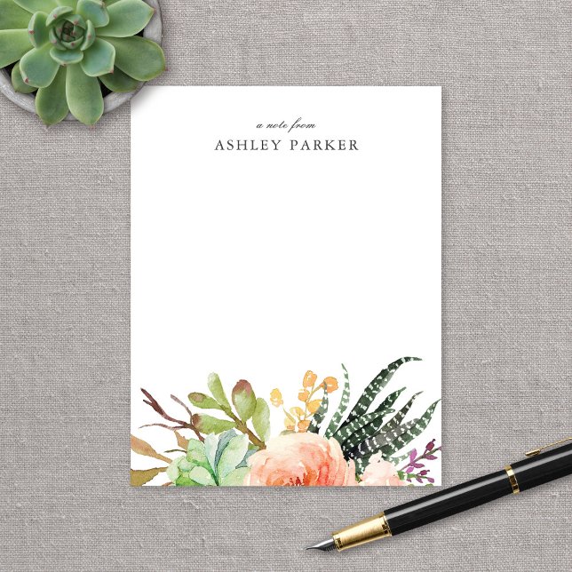 Elegant Watercolor Succulent Personalised Notecard (Creator Uploaded)