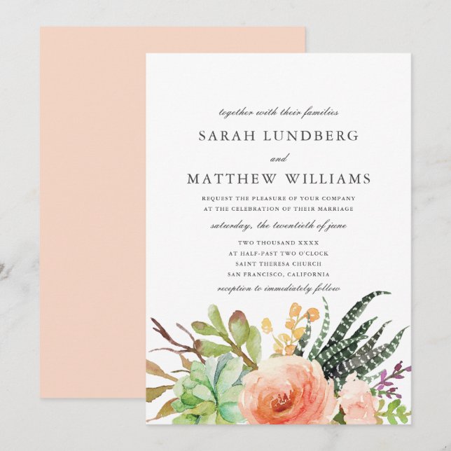 Elegant Watercolor Succulent  | Wedding Invitation (Front/Back)