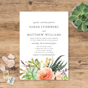 Elegant Watercolor Succulent Wedding Invitation