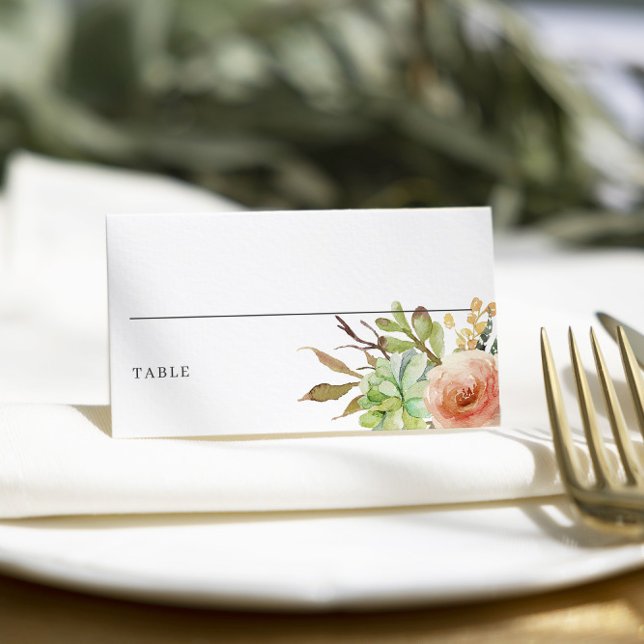 Elegant Watercolor Succulent Wedding Place Card (Creator Uploaded)