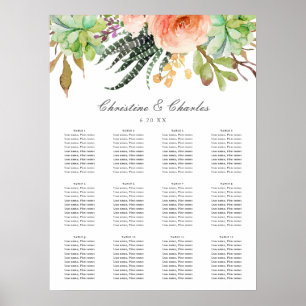 Elegant Watercolor Succulent Wedding Seating Chart