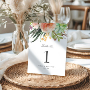 Elegant Watercolor Succulent Wedding Table Number