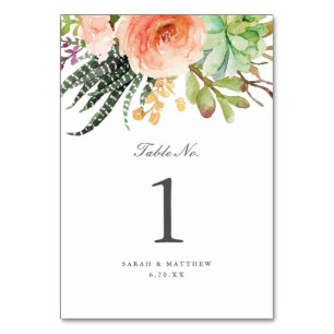 Elegant Watercolor Succulent   Wedding Table Number
