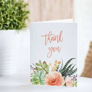 Elegant Watercolor Succulent    Wedding Thank You Card