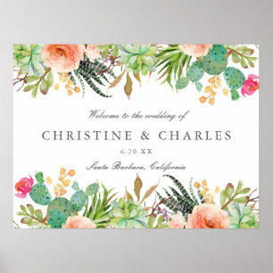 Elegant Watercolor Succulent Wedding Welcome Sign
