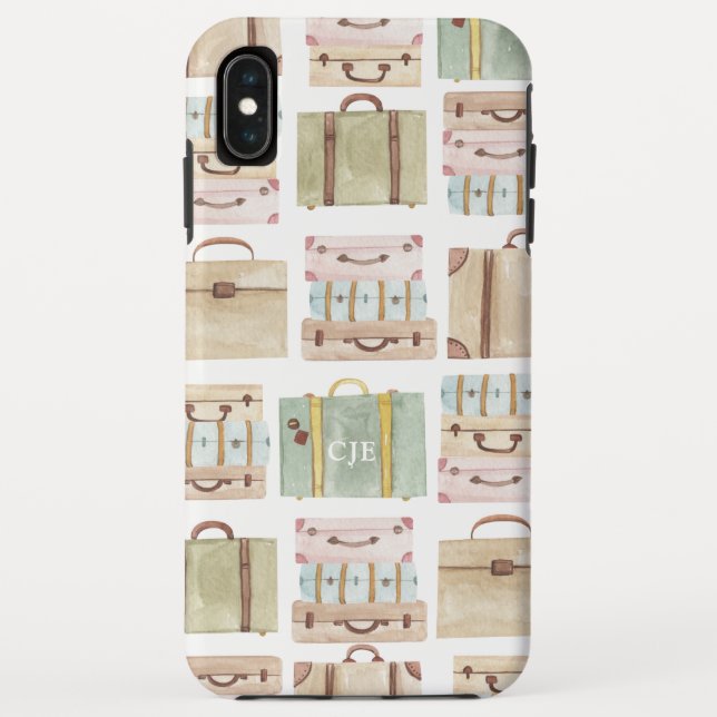 Elegant Watercolor Suitcase Luggage Monogram Case-Mate iPhone Case (Back)