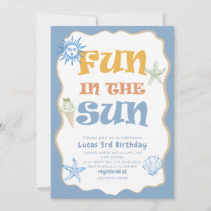 Elegant  Watercolor Summer Fun in the sun 3rd Birt Invitation