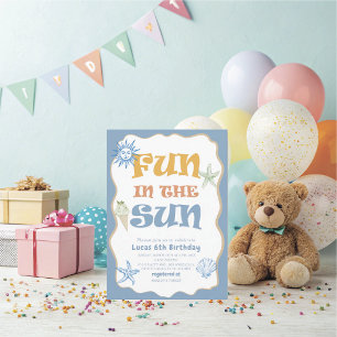 Elegant  Watercolor Summer Fun in the sun 6th Birt Invitation