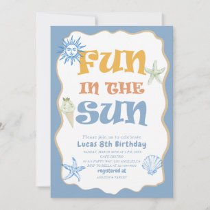 Elegant  Watercolor Summer Fun in the sun 8th Birt Invitation