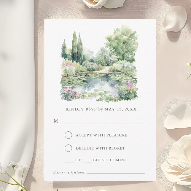 Elegant Watercolor Summer Garden Landscape RSVP Card (Creator Uploaded)