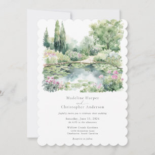 Elegant Watercolor Summer Garden Landscape Wedding Invitation