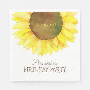 Elegant Watercolor Sunflower Birthday Party Napkin