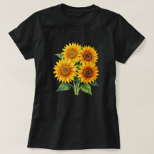 Elegant Watercolor Sunflower Bouquet Black T-Shirt