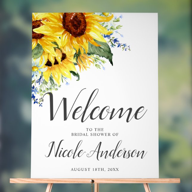 Elegant Watercolor Sunflower Bridal Shower Welcome Acrylic Sign (Neutral)