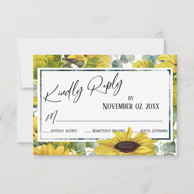 Elegant Watercolor Sunflower & Eucalyptus RSVP Card (Front)