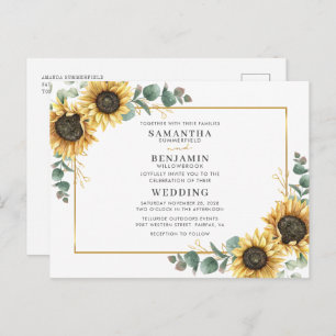 Elegant Watercolor Sunflower Eucalyptus Wedding Invitation Postcard