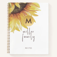 Elegant Watercolor Sunflower Family Recipe Book