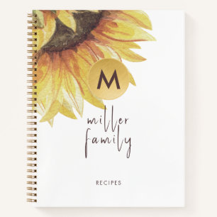 Elegant Watercolor Sunflower Family Recipe Book