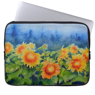 Elegant watercolor sunflower filds laptop sleeve