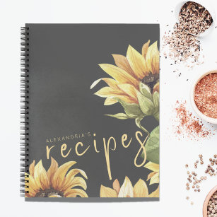 Elegant Watercolor Sunflower Name Recipe Book