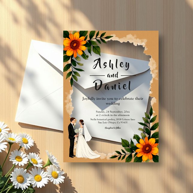 Elegant Watercolor Sunflower Summer Floral Wedding Acrylic Invitations (Creator Uploaded)