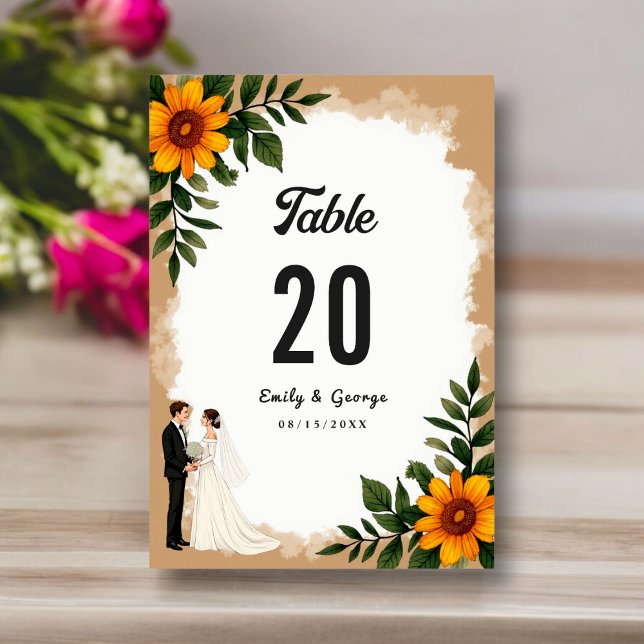 Elegant Watercolor Sunflower Summer Floral Wedding Table Number (Creator Uploaded)