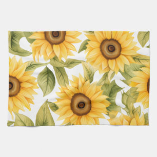 Elegant Watercolor Sunflower Tea Towel