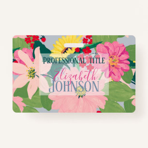 Elegant Watercolor Sunflowers Blush Floral Grey ID Badge