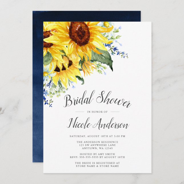 Elegant Watercolor Sunflowers Bridal Shower Invitation (Front/Back)