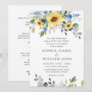 Elegant Watercolor Sunflowers Eucalyptus Wedding Invitation