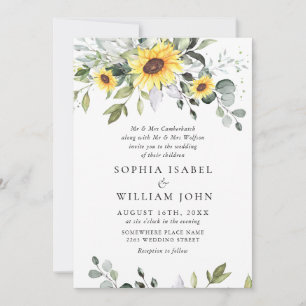 Elegant Watercolor Sunflowers Eucalyptus Wedding Invitation