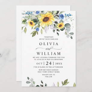 Elegant Watercolor Sunflowers Eucalyptus Wedding Invitation