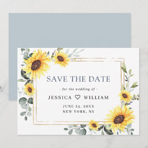 Elegant Watercolor Sunflowers Eucalyptus Wedding Save The Date