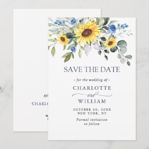 Elegant Watercolor Sunflowers Eucalyptus Wedding Save The Date