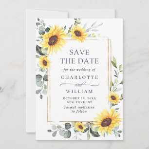 Elegant Watercolor Sunflowers Eucalyptus Wedding Save The Date
