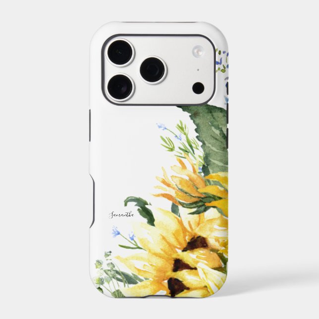 Elegant Watercolor Sunflowers Floral Personalized (Back)