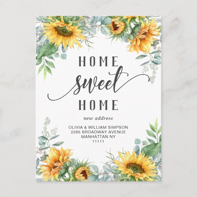 Elegant Watercolor Sunflowers Moving Announcement Postcard (Front)