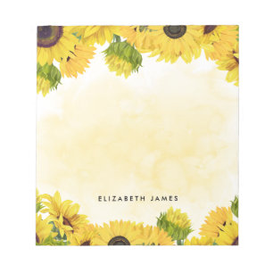 Elegant Watercolor Sunflowers Personalised Notepad