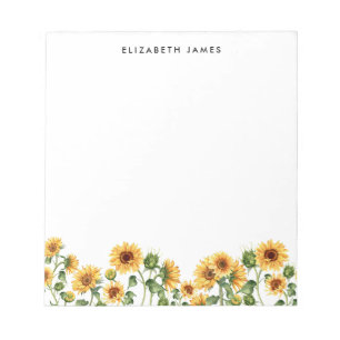 Elegant Watercolor Sunflowers Personalised Notepad