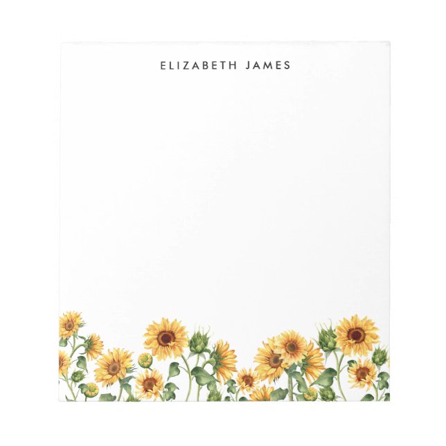 Elegant Watercolor Sunflowers Personalised  Notepad (Front)