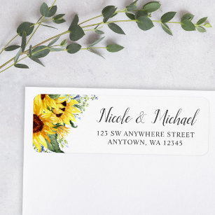 Elegant Watercolor Sunflowers Return Address Return Address Label