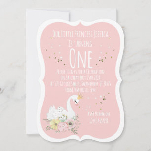 Elegant Watercolor Swan First Birthday Invitation