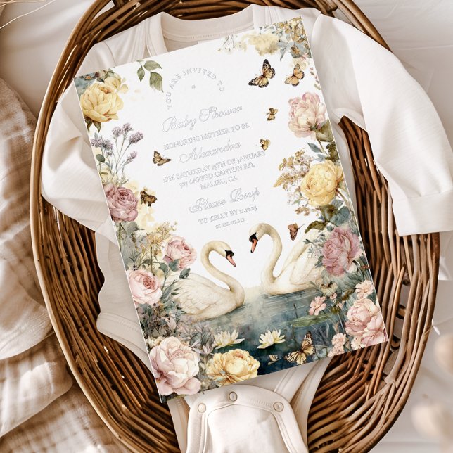 Elegant Watercolor Swans Baby Shower (Creator Uploaded)