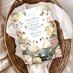 Elegant Watercolor Swans Baby Shower Invitation